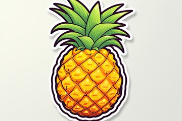 Bright pineapple illustration with detailed outer skin and lush green crown. Beach and vacation visuals.