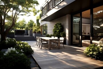 Obraz premium Contemporary outdoor aesthetic. Chic patio. Generative AI
