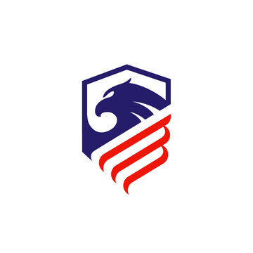 American Eagle logo shield vector illustration concept template with red and blue color identity