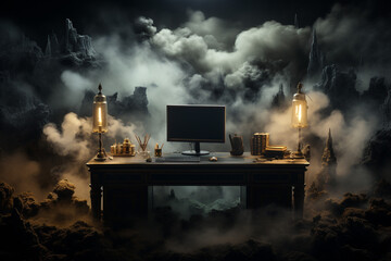desk of free space and smoke desk tope Generative ai