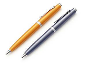 Detailed orange and blue ballpoint pen isolated on white background