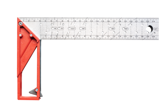 L square or  L shaped squares, measuring hand tools for marking and referencing a 90° angle  isolated on white background