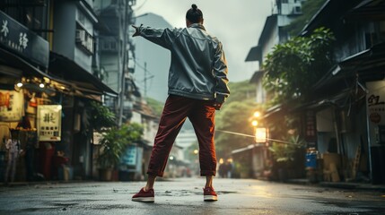 Obraz premium Person walking on the street, hip hop dancer. Generative ai