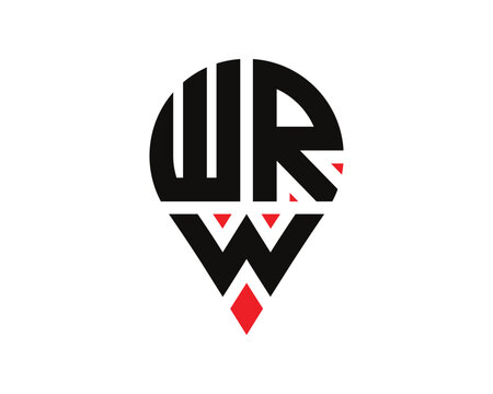 WRW letter location shape logo design. WRW letter location logo simple design.