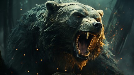 Strong and angry grizzly bear roaring. Generative ai - obrazy, fototapety, plakaty