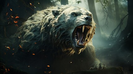 White bear roaring, epic animal photo. Generative ai