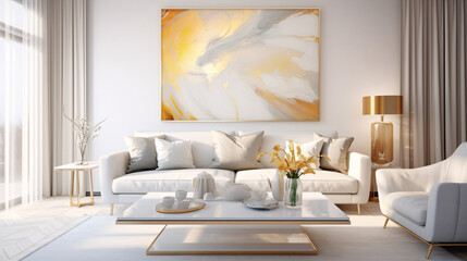 Interior of modern living room with white sofa and coffee table