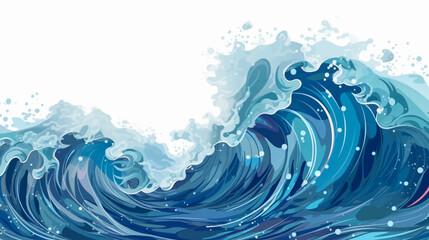 Abstract blue brush stroke texture with Chinese and Japanese ocean wave pattern in 80s 90s vintage style. Abstract art landscape banner design with watercolor texture vector background.