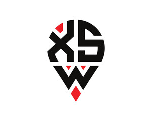 XSW letter location shape logo design. XSW letter location logo simple design.
