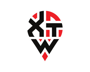 XTW letter location shape logo design. XTW letter location logo simple design.