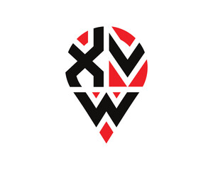 XVW letter location shape logo design. XVW letter location logo simple design.