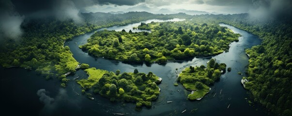 amazon rainforest, aerial view photography, top view photography, Generative AI - obrazy, fototapety, plakaty