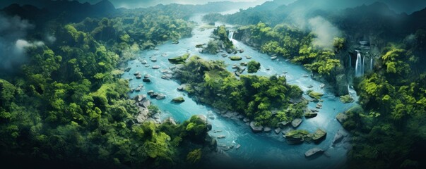 Naklejka na ściany i meble amazon rainforest, aerial view photography, top view photography, Generative AI