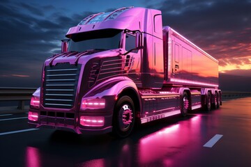ピンクの大型トラック,Generative AI AI画像 - obrazy, fototapety, plakaty