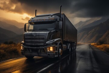 走行する大型トラック,Generative AI AI画像 - obrazy, fototapety, plakaty