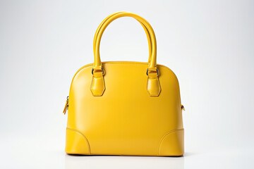 Women leather yellow handbag on white background. - obrazy, fototapety, plakaty
