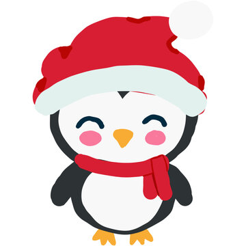 recommend clip art: cute penguin with Santa hat line art doodle