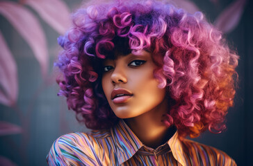 Fototapeta premium Portrait of a young African American woman with a wig