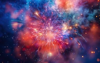 Colorful fireworks on black background,created with Generative AI tecnology.