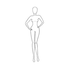Woman template for fashion collection. Standing female figure for fashion designs. Vector illustration isolated in white background