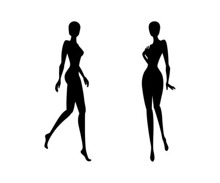 Woman body silhouette fashion collection. Slim walking female for fashion designs. Vector illustration isolated in white background
