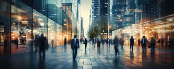 Blurred people walking in business district, Generative AI - obrazy, fototapety, plakaty