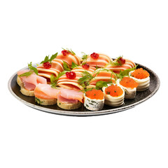 canapes on a plate on a white background isolated PNG