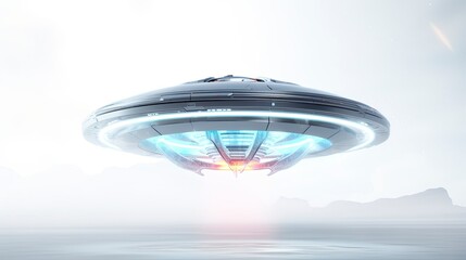 futuristic ufo flying, white background, Generative AI