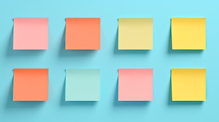 blank colorful postits on blue background