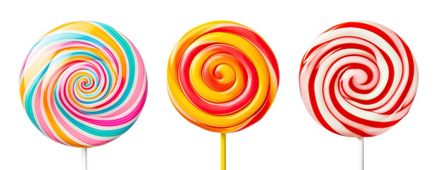 Three lollipops isolated on transparent background