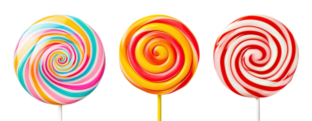 Three lollipops isolated on transparent background