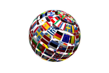 Obraz premium Digital png illustration of globe made of flags on transparent background