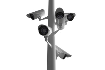 Digital png illustration of pole with monitoring cameras on transparent background