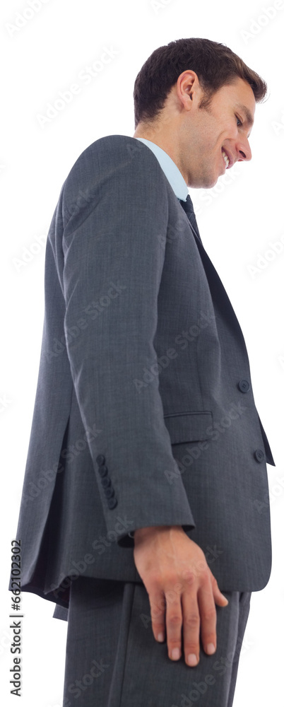 Sticker Digital png photo of happy caucasian businessman looking down on transparent background