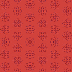 Digital png illustration of black and red pattern of repeated flowers on transparent background