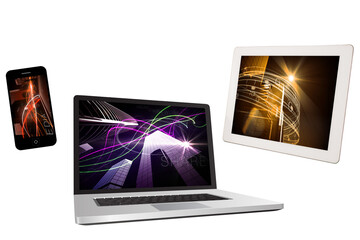 Digital png illustration of laptop, tablet and smartphone on transparent background
