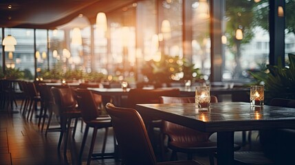 beautiful blurred background of a light resturant interior with beautiful lighting, blurred picture, copy space, Generative AI