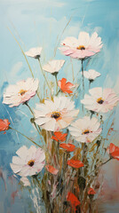 Oil painting flowers on canvas. Colorful floral background.