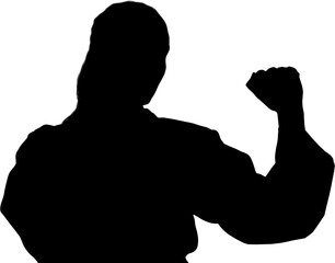 Digital png illustration of silhouette of female judo fighter in kimono on transparent background