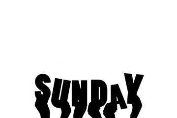 Digital png illustration of hands with sunday text on transparent background