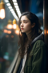 Portrait of a ln Asian woman in the city, Side photo of an Asian Model