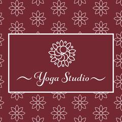 Digital png illustration of floral pattern with yoga studio text on transparent background