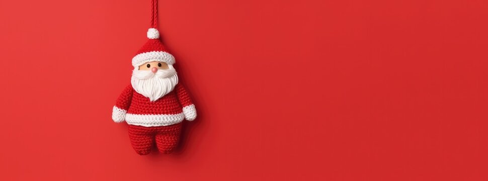 top view knitted christmas santa claus decoration red