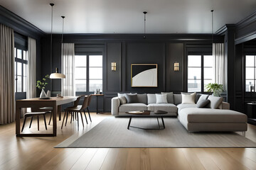 Obraz na płótnie Canvas Luxurious and minimalist wooden living room