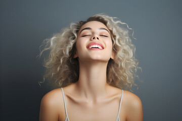 Happy and excited female model, Joyful and overjoyed young woman, A beautiful young smiling, happy and satisfied woman