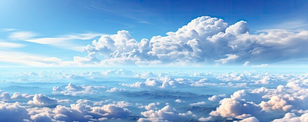 amazing beautiful of blue sky with clouds from above, copy space, Generative AI