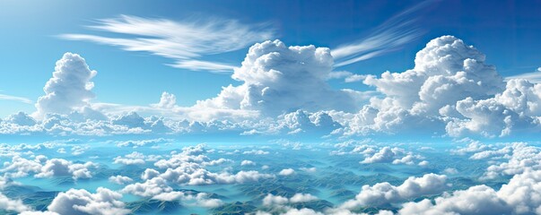 amazing beautiful of blue sky with clouds from above, copy space, Generative AI