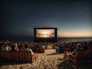 Beach cinema at night