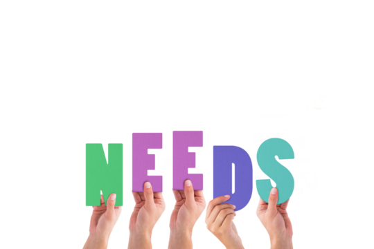 Digital png illustration of hands and needs text on transparent background - Powered by Adobe