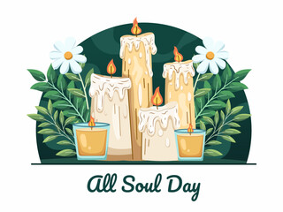 All Souls' Day vector Illustration with Candlelight tradition merges with a floral tribute, signifying spirituality and respect for the departed.
Perfect for greeting card, postcard, web, banner, etc.